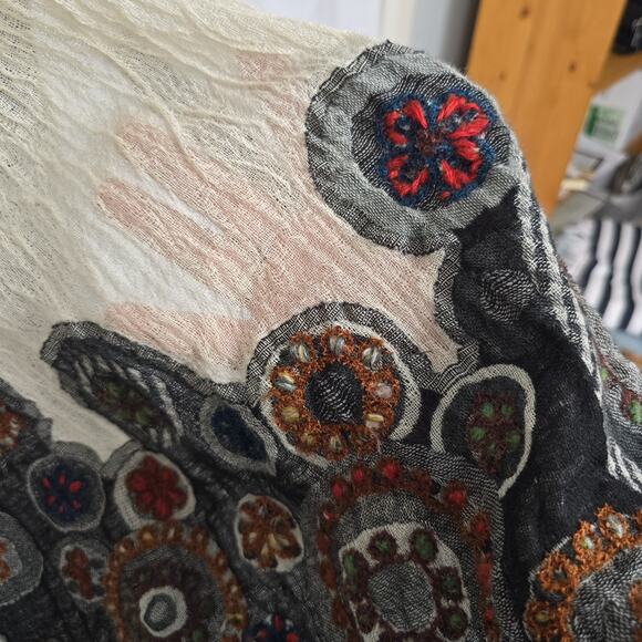 Tolani Hand Embroidered Wool Scarf 74x27" - Picture 10 of 10